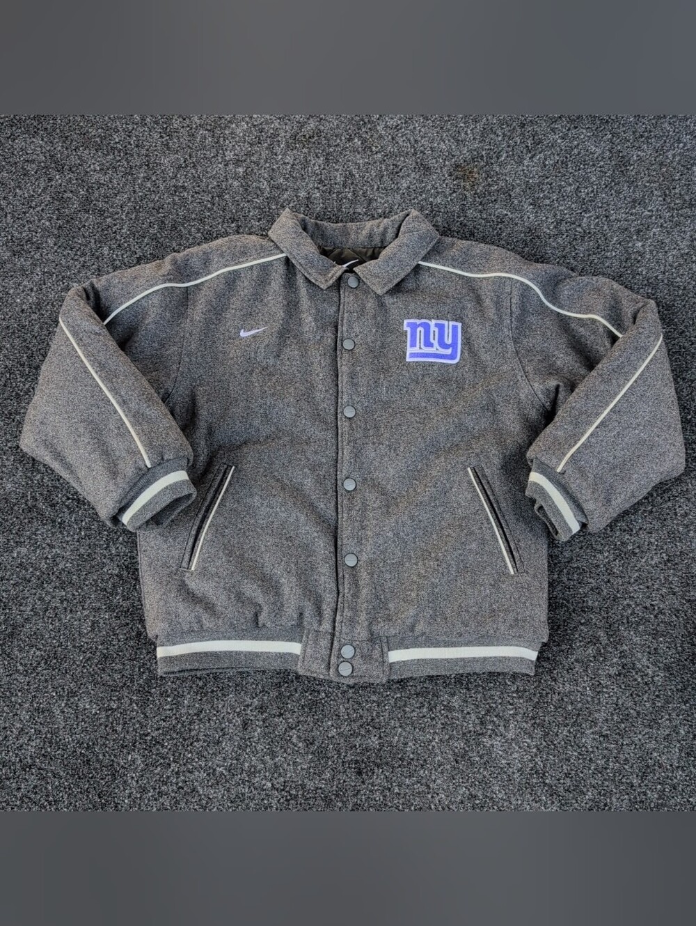 Vtg New York Giants Jacket Youth Medium Gray Wool Reversible Nike Varsity Bomber